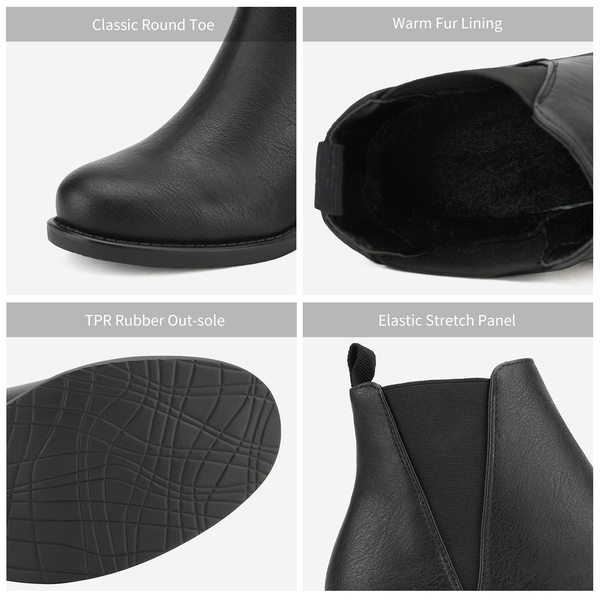 Chunky Low Heel Ankle Booties - BLACK PU - 5